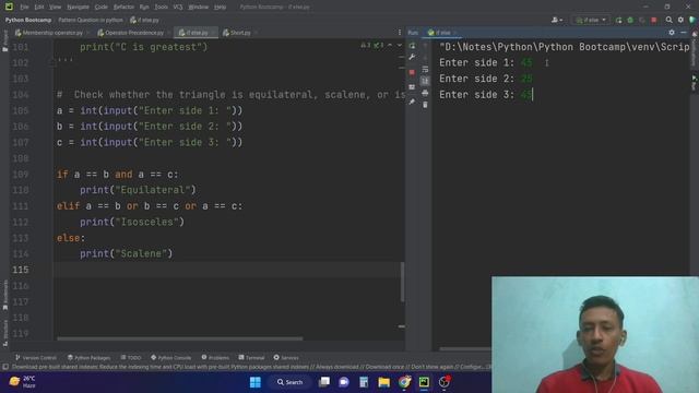 if else || Check whether the triangle is equilateral, scalene, or isosceles || Python Full Course | смотреть онлайн