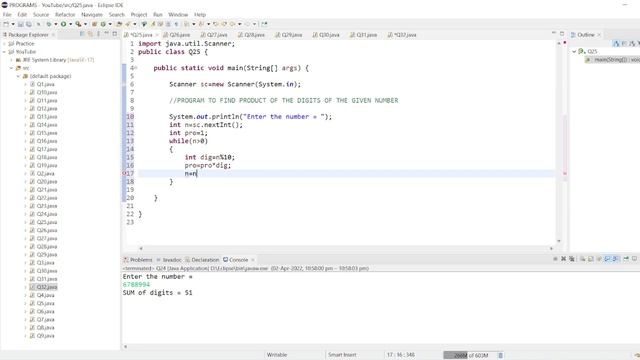 || 25 || Java program to find product of Digits | Product of digits of a number in Java | Product смотреть онлайн