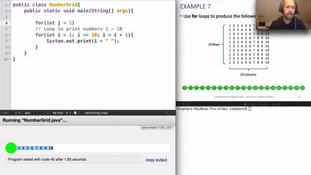Print the numbers one to ten in a grid pattern using a nested for loop in Java смотреть онлайн