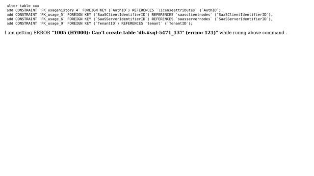ERROR 1005 (HY000): Can't create table db.#sql-5471_137' (errno: 121) (2 Solutions!!) смотреть онлайн