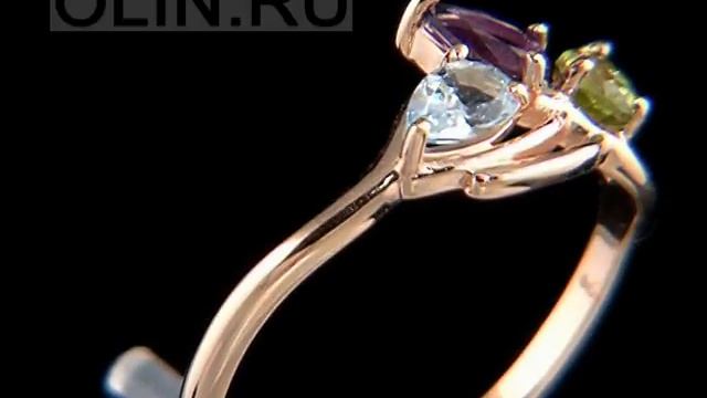 Колечко с топазом, аметистом и хризолитом из золота смотреть онлайн