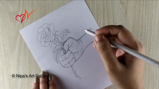 How to draw a hand holding rose and bleeding | Step by step pencil sketch drawing tutorial смотреть онлайн