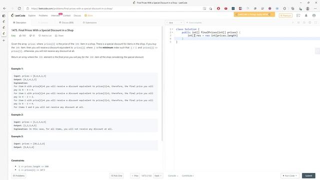 LeetCode 1475 | Final Prices With a Special Discount in a Shop | 2 Pointers | Java смотреть онлайн