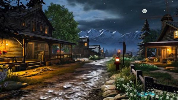 Calm Fantasy Medieval Village Night Ambience | Crickets, Owl Sounds, Calming Nature Sounds