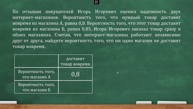 ЕГЭ ТЕОРИЯ ВЕРОЯТНОСТИ ЗАДАЧА НА ИНТЕРНЕТ МАГАЗИНЫ ПО ДОСТАВКЕ ТОВАРА | МАТЕМАТИКА ПРОФИЛЬНЫЙ смотреть онлайн