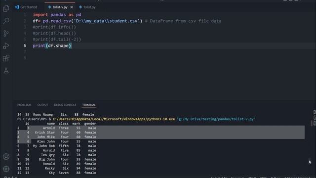 Five important basic Pandas DataFrame functions info(), head(), tail(), shape,size,ndim, columns смотреть онлайн