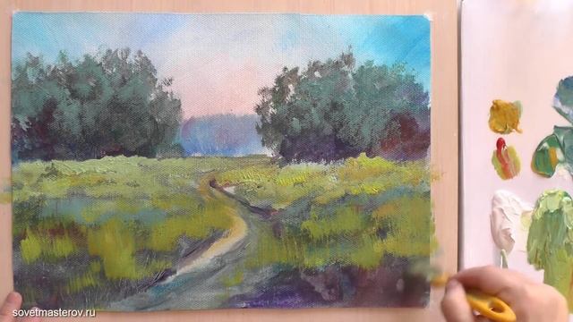 Живопись акрилом для начинающих, видео. Летний этюд. смотреть онлайн