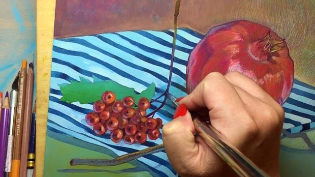 How to draw a pomegranate & berries (mixed media) смотреть онлайн