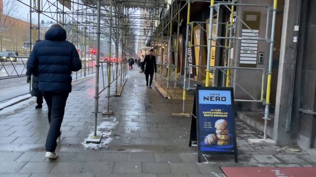 Stockholm Walks: Sveavägen. Street Life On A Grey Winter Afternoon. City Sounds. [4k 60 Fps]