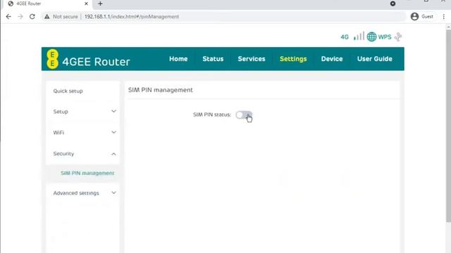 Web admin interface of the EE 4GEE HH70VB router. смотреть онлайн