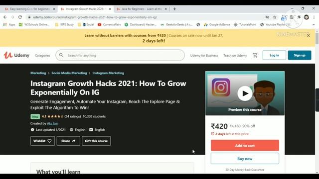 Udemy Free Certificate Courses C++ Instagram par follower kaise badhaye Java Project Online Classes смотреть онлайн