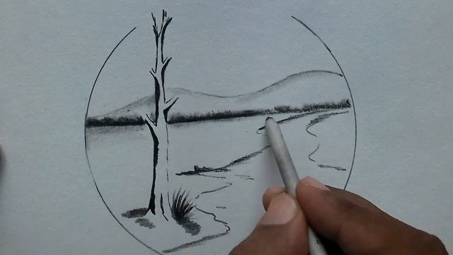Very easy scenery for beginners / river site scenery drawing with pencil смотреть онлайн