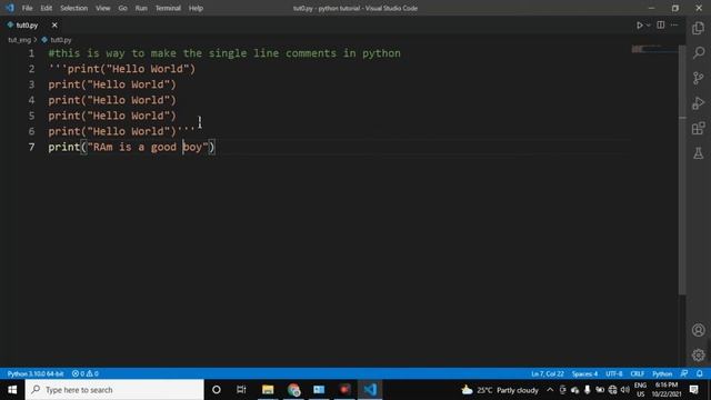 How to print Hello world/ comments in Python : Python tutorial#1 смотреть онлайн