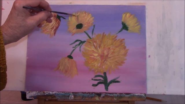 How to paint a Marigold Flowers Acrylic Painting step by step смотреть онлайн
