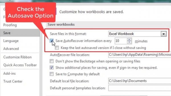 Excel autosave