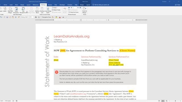 Mail Merge Tutorial with an Excel Data File as Data Source | MS Word Tutorial смотреть онлайн