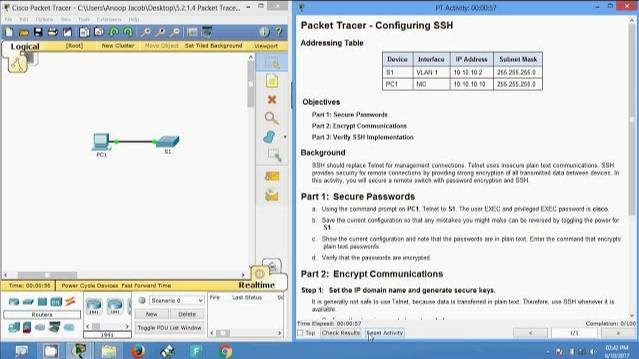 5.2.1.4 Packet Tracer - Configuring SSH смотреть онлайн