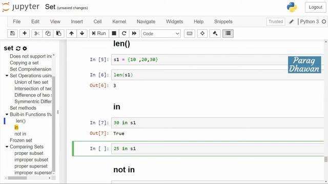 Built-in Functions applied on set | Membership test on Set смотреть онлайн