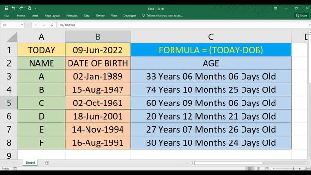 How to Calculate Age from Date of Birth in Excel || Age Calculation from DOB in Excel || Datedif || смотреть онлайн