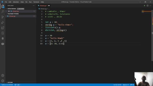 Cambodia (Khmer) Python Lesson 4 Variable смотреть онлайн