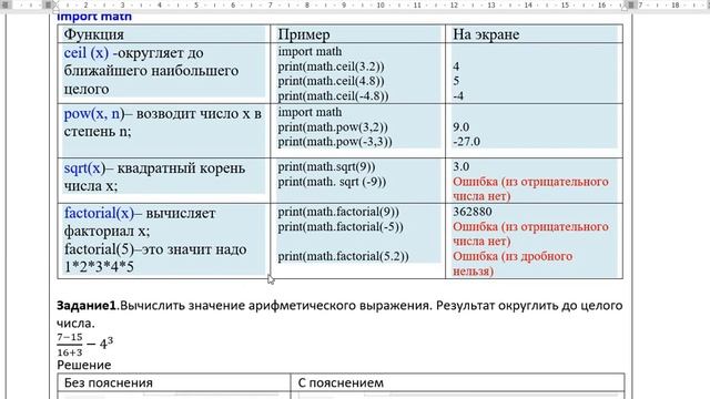 Ввод и вывод чисел. Python. Библиотека math. 6 класс смотреть онлайн