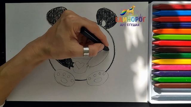 Как нарисовать панду масляной пастелью. Простой рисунок панды. смотреть онлайн