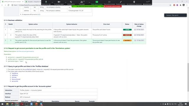 Описание методов API в Confluence