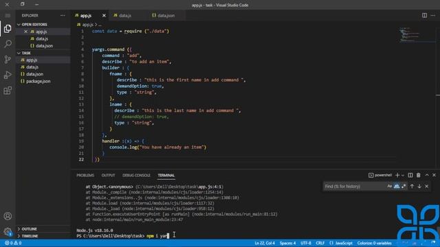 كورسNode js#4 انشاء اول مشروع بستخدام fs & yargs смотреть онлайн
