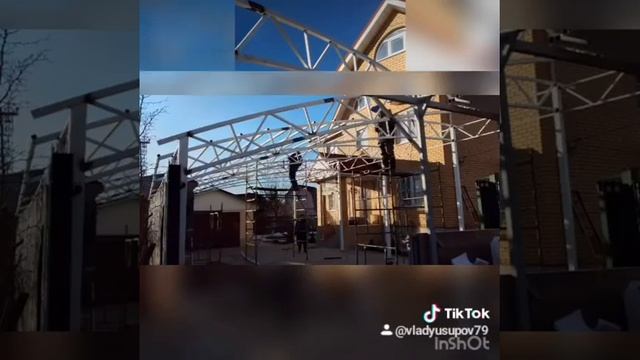 односкатный радиальный (полуарочный) навес из поликарбоната смотреть онлайн