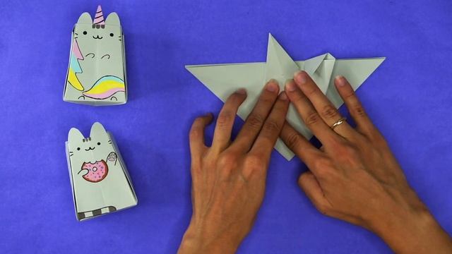 How to make origami CAT BOX [Pusheen origami pencil holder] смотреть онлайн