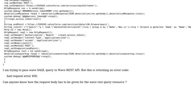 Salesforce: Wave REST API returns BAD REQUEST ERROR 400 смотреть онлайн