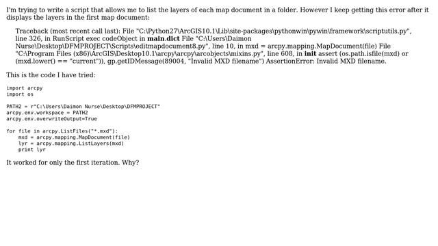 GIS: AssertionError: Invalid MXD filename from arcpy.mapping.MapDocument()? смотреть онлайн