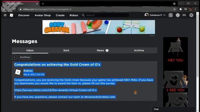I got the GOLD CROWN OF OS? (Roblox) смотреть онлайн