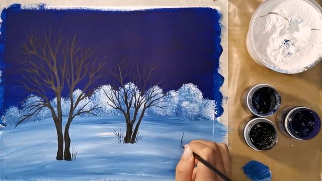 Рисуем зимний пейзаж гуашью. Для начинающих (короткая версия). смотреть онлайн