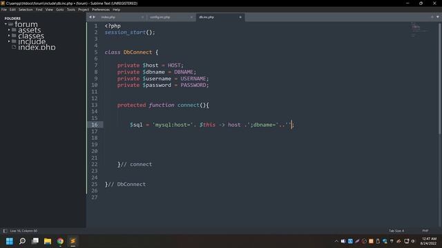 Part 3 - Setting config file and database connection - OOP PHP PDO - 4K смотреть онлайн
