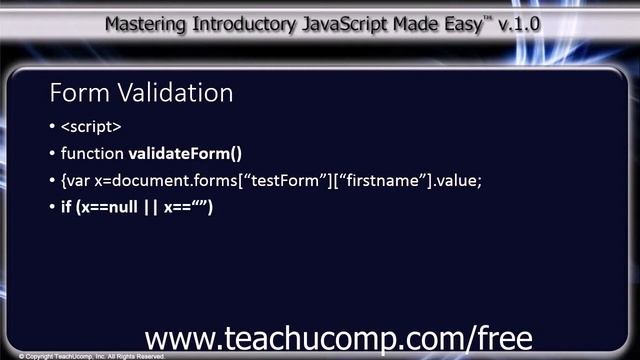 JavaScript Training Tutorial Form Validation смотреть онлайн