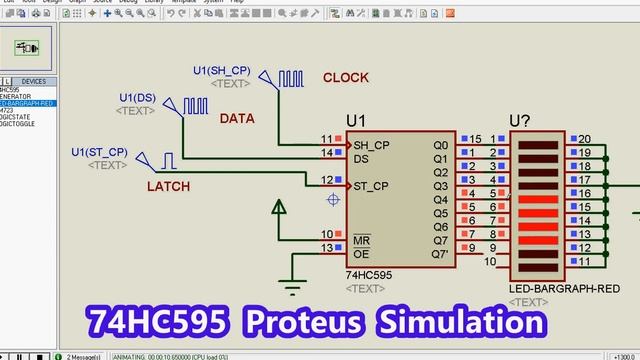 74HC595 8 bit Shift Register - Proteus Simulation смотреть онлайн