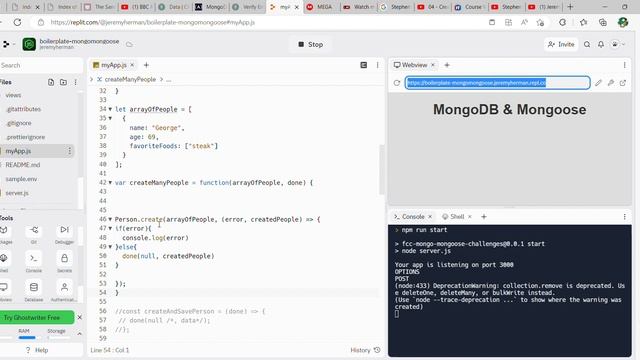 MongoDB and Mongoose Create Many Records with model create freeCodeCamp PART 4 смотреть онлайн