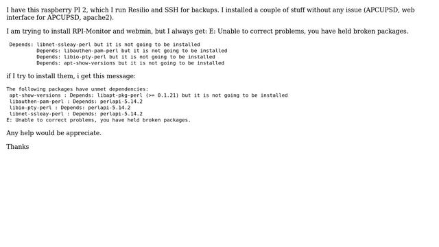 Raspberry Pi: Error apt-get install: E: Unable to correct problems, you have held broken packages смотреть онлайн