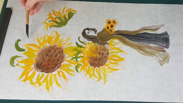 Акварель и Азиатская живопись Аозай и Подсолнухи урок Ao Dai and Sunflowers painting áo dài смотреть онлайн