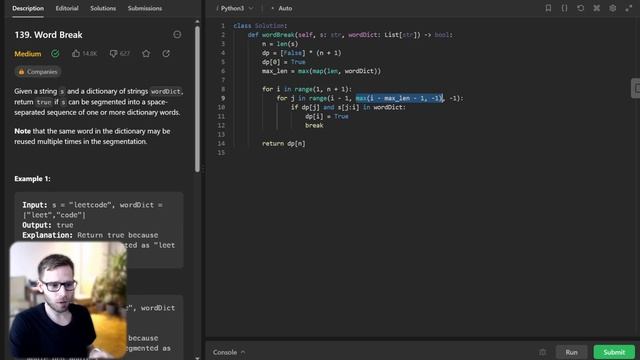 Solve the Word Break Problem with Dynamic Programming LeetCode 139 Python смотреть онлайн
