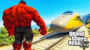КРАСНЫЙ ХАЛК ПРОТИВ СКОРОСТНОГО ПОЕЗДА ГТА 5 МОДЫ! ОБЗОР МОДА В GTA 5 веселая видео игра как мультик