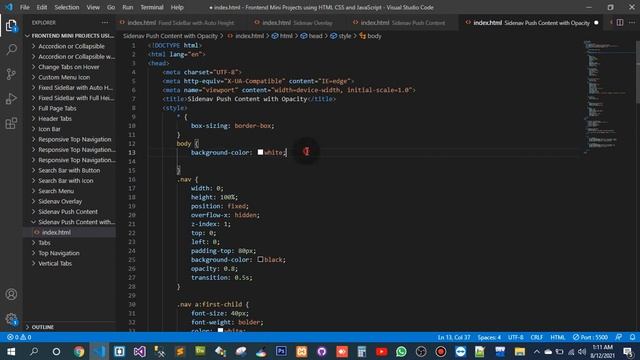 Sidenav Push Content with Opacity | video playlist mini project of frontend HTML CSS JavaScript(4 смотреть онлайн