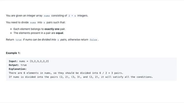 Divide Array Into Equal Pairs - LeetCode 2206 - Java Solution смотреть онлайн