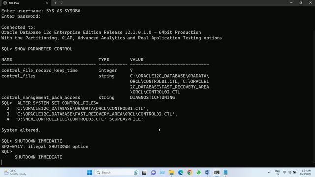 Oracle DB - Multiplexing Control Files смотреть онлайн