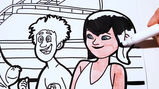 Hotel Transylvania 3 Summer Vacation, Dracula Dennis Mavis in the Swimming Pool Coloring Pages смотреть онлайн