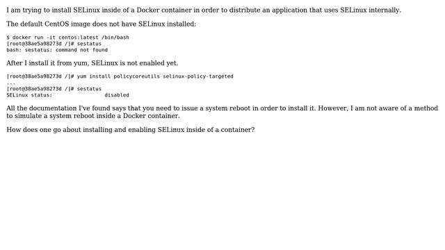 DevOps & SysAdmins: How to enable SELinux inside of a CentOS Docker container? смотреть онлайн