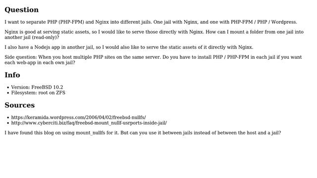 FreeBSD jails - Nginx, PHP-FPM, Wordpress - Share folder between jails (read-only) смотреть онлайн