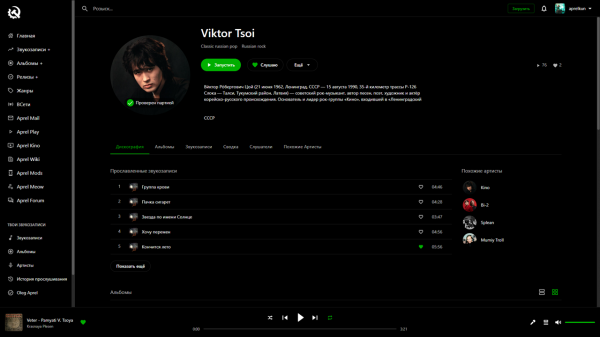 Aprel Music ― визуальный обзор сайта, навигация (Aprel Team)