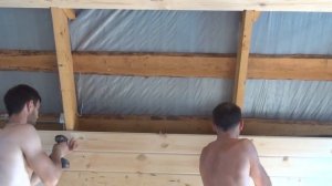 Баня. Отделка мансарды вагонкой "под брус" .